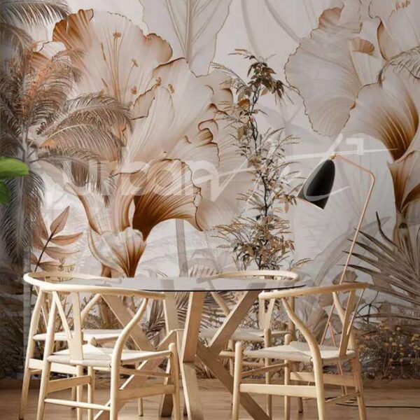 Papier peint avec fleurs et plantes