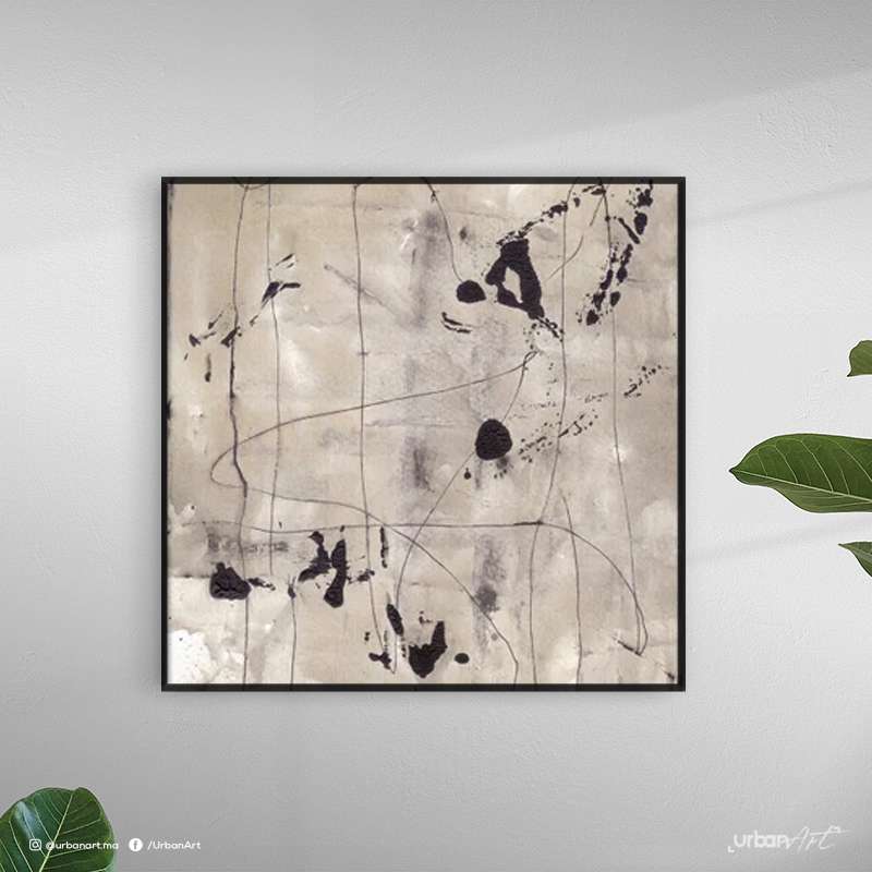 Tableau Abstrait Beige Noir