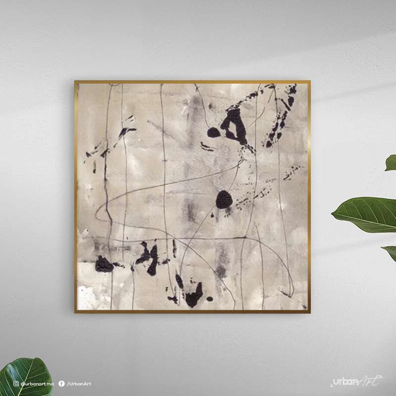 Tableau Abstrait Beige Noir