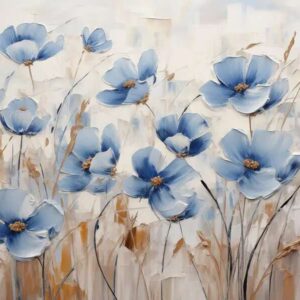 Papier peint Peinture de fleurs bleues