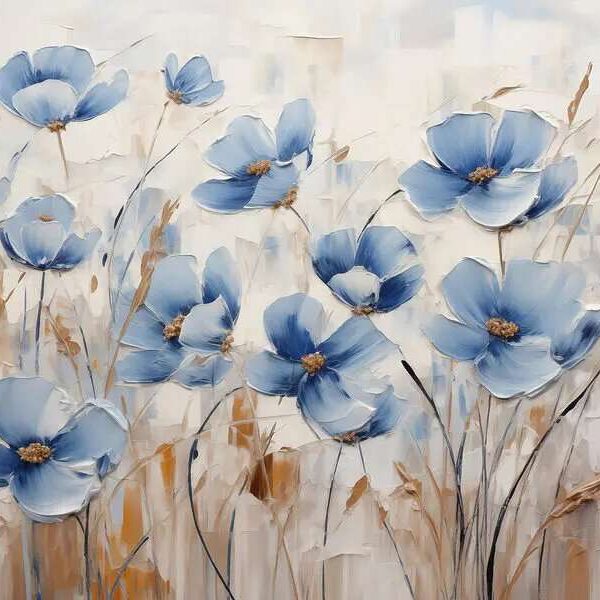 Papier peint Peinture de fleurs bleues