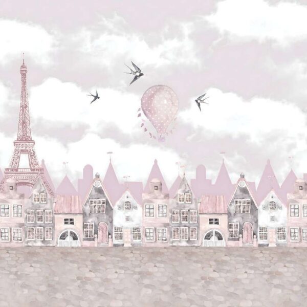 Papier peint rose et blanc avec des ballons