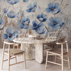Papier peint Peinture de fleurs bleues