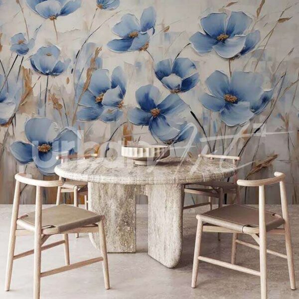 Papier peint Peinture de fleurs bleues