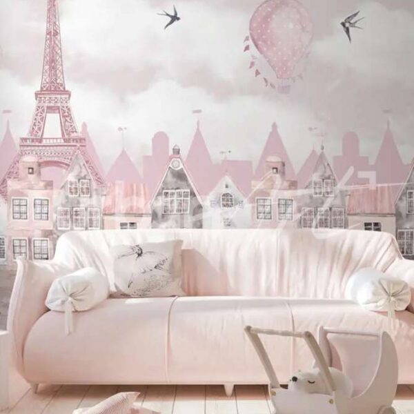 Papier peint rose et blanc avec des ballons