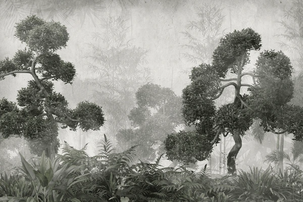 Papier Peint Arbres Plantes Béton Rétro