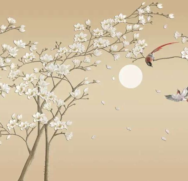 Papier Peint Arbre Fleurs