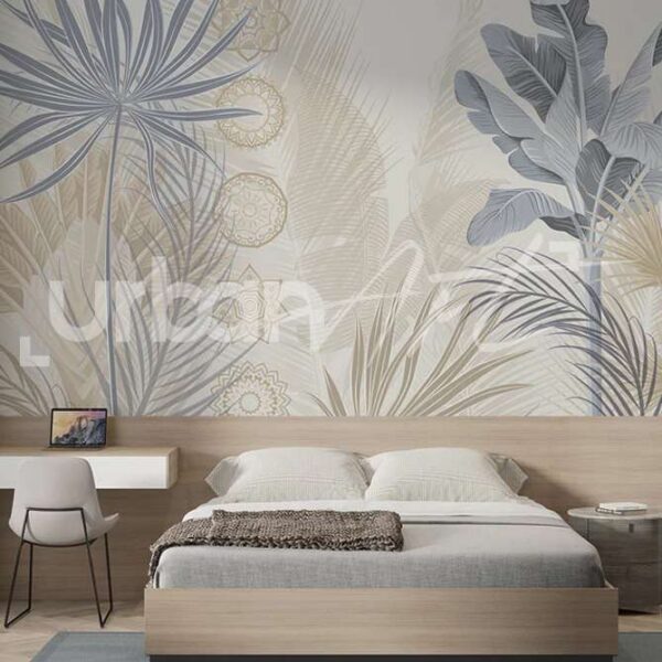 Papier peint Feuilles dans des tons pastel
