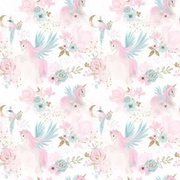 Papier peint licornes et de fleurs