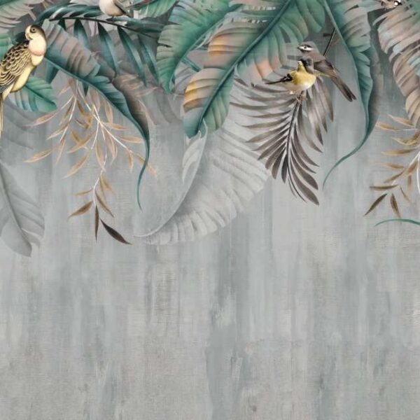 Papier Peint Mural Plante Feuilles Oiseaux