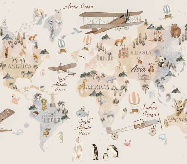 Papier peint carte du monde des animaux