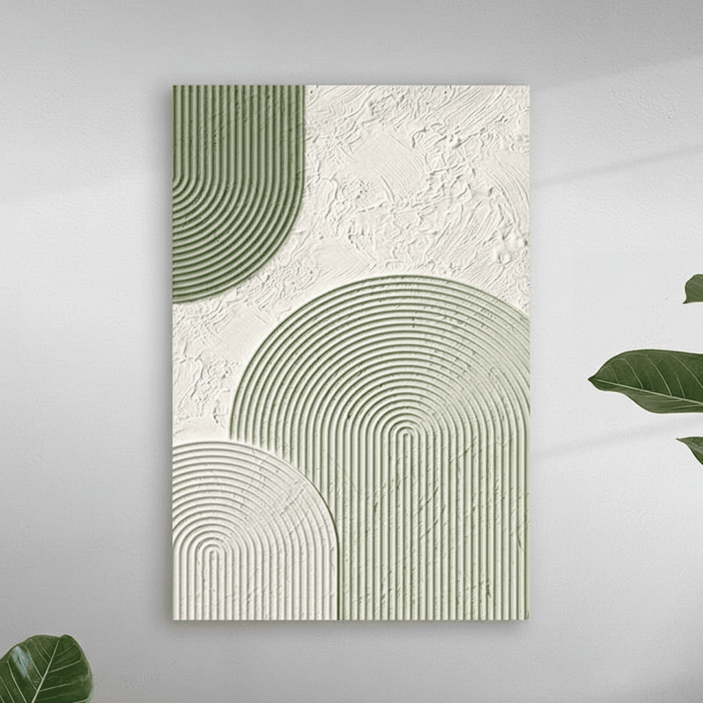 Tableau texturée 3D abstraite verte et blanche