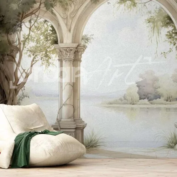 Papier peint arche en pierre avec des arbres