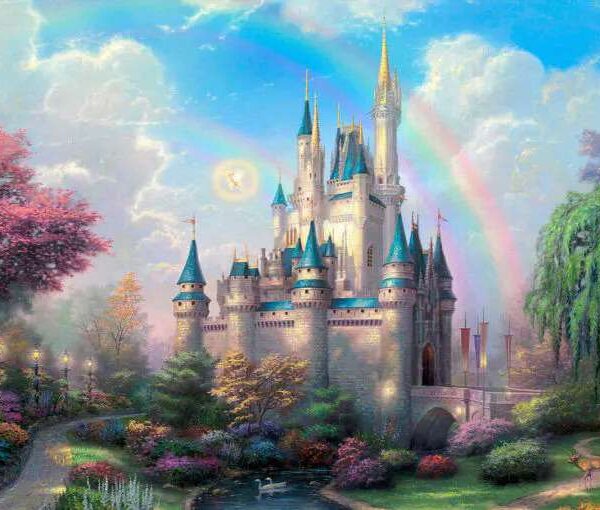 Papier peint Château avec un arc-en-ciel dans le ciel