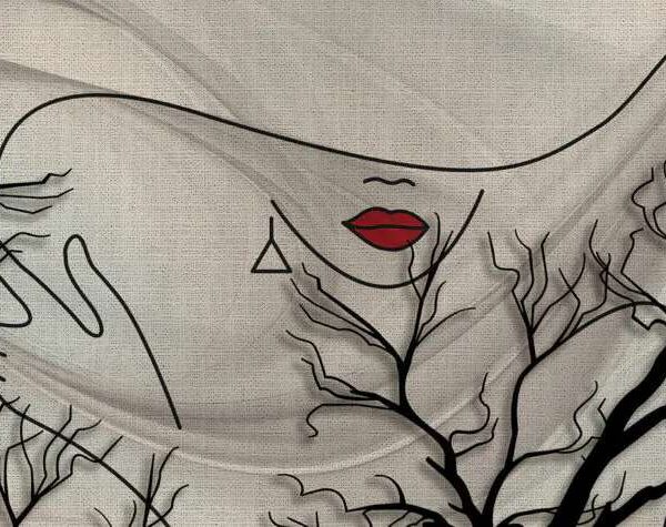 Papier peint Dessin d’un visage de femme et d’un arbre