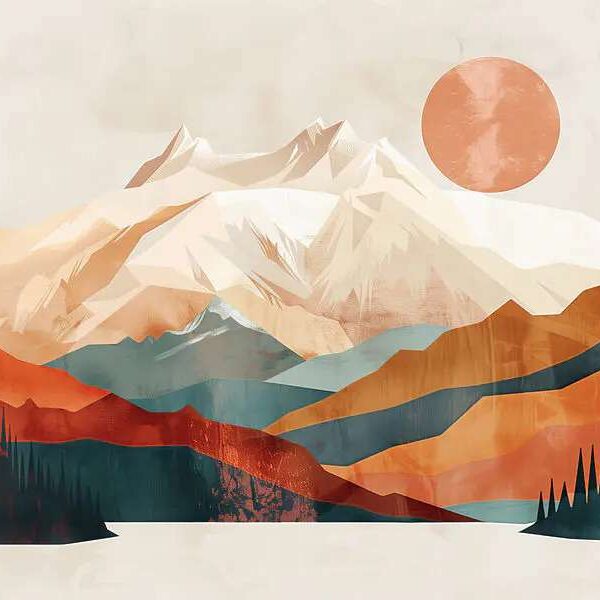 Papier peint Paysage de montagne avec des arbres et un lac
