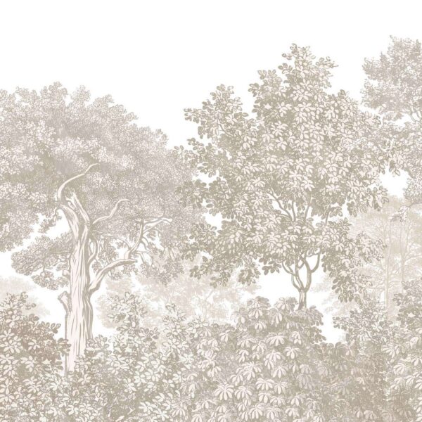 Papier peint paysage forêt gravure beige