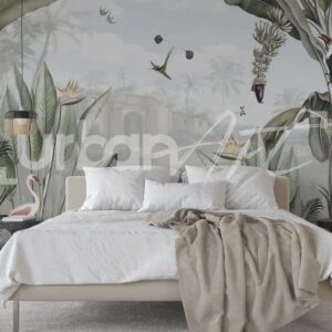 Papier Peint Tropical Oiseaux et Végétation