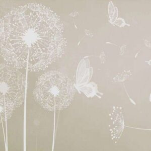 Papier peint Un pissenlit blanc avec des papillons qui volent