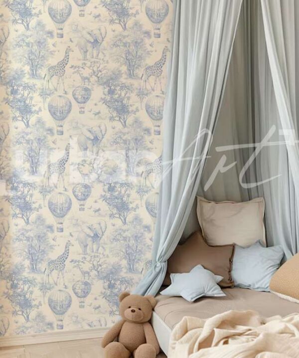 Papier Peint Woodland Animal Blue and White