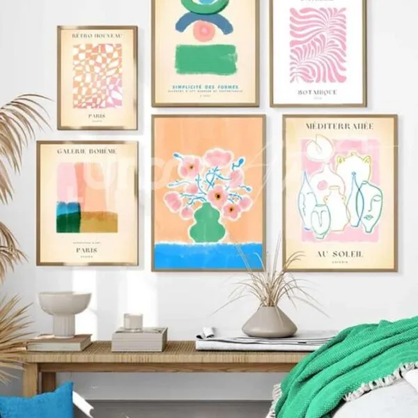 Set Poster abstraite roses et orange