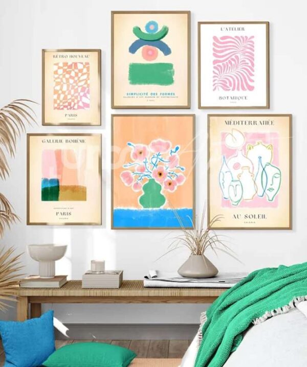 Set Poster abstraite roses et orange