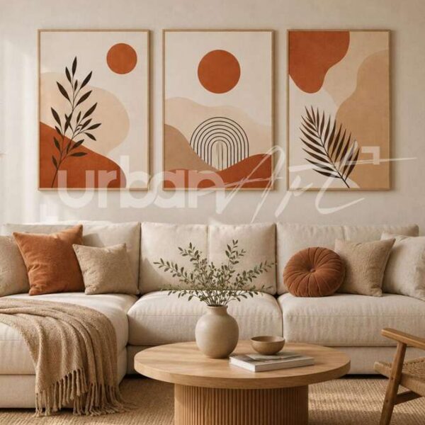 Set Poster art mural beige géometrique