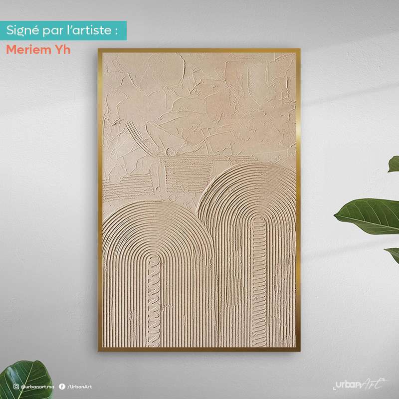 tableau-texture-mural-abstrait-beige-neutre Tableau texturé mural abstrait beige neutre