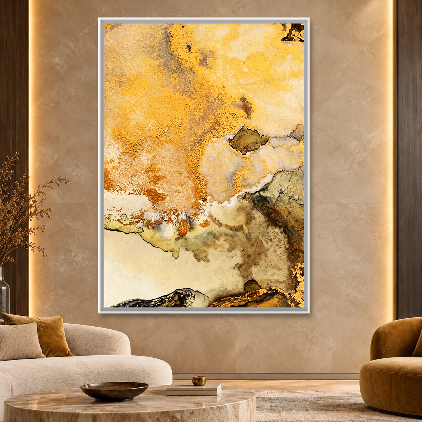Tableau Abstrait art d’or Variation 82828 Mockup Tableau Abstrait art d’or Variation 82828 Mockup