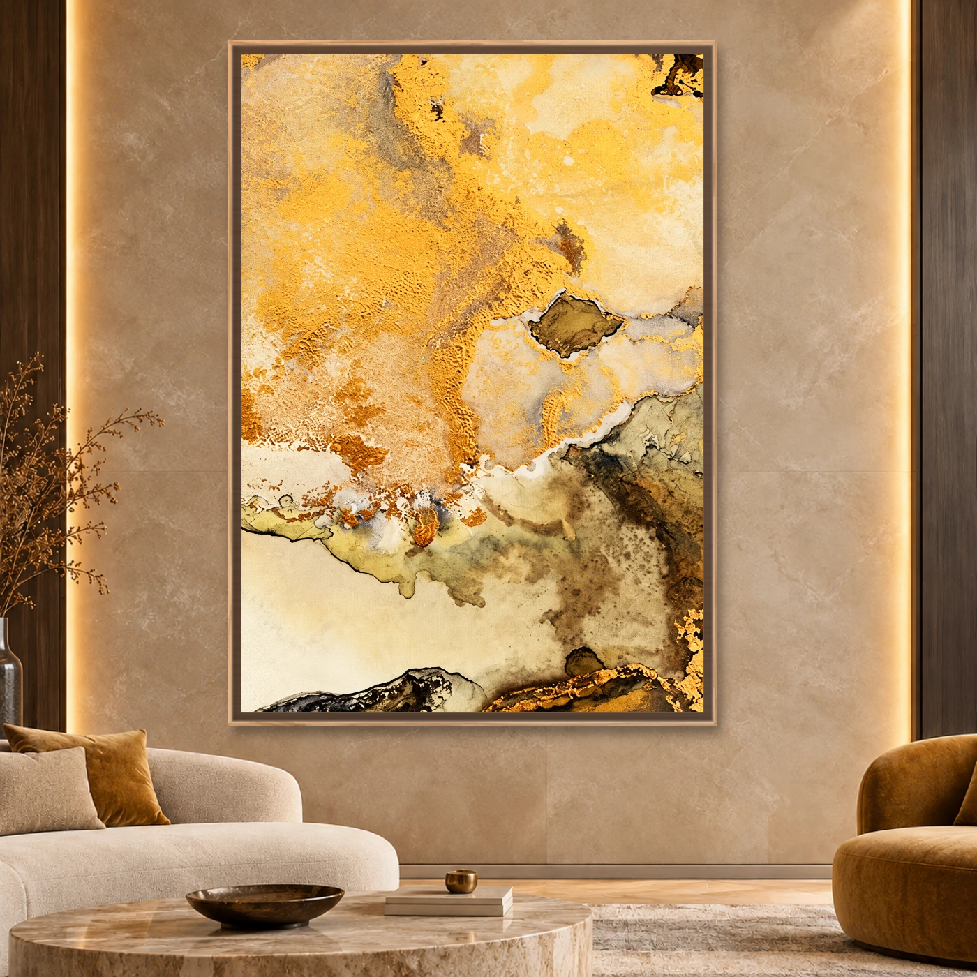 Tableau Abstrait art d’or Variation 83003 Mockup Tableau Abstrait art d’or Variation 83003 Mockup