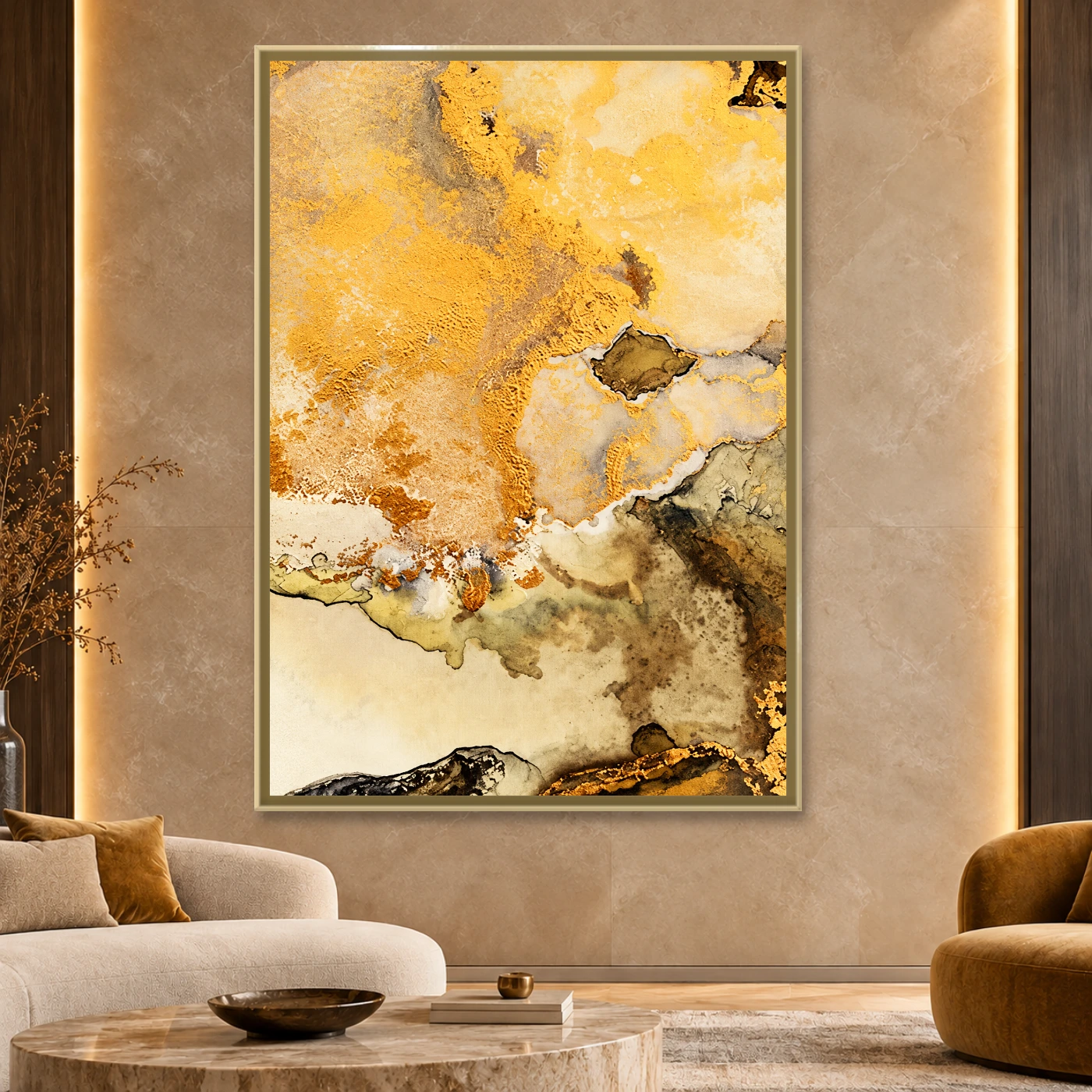 Tableau Abstrait art d’or Variation 83176 Mockup Tableau Abstrait art d’or Variation 83176 Mockup