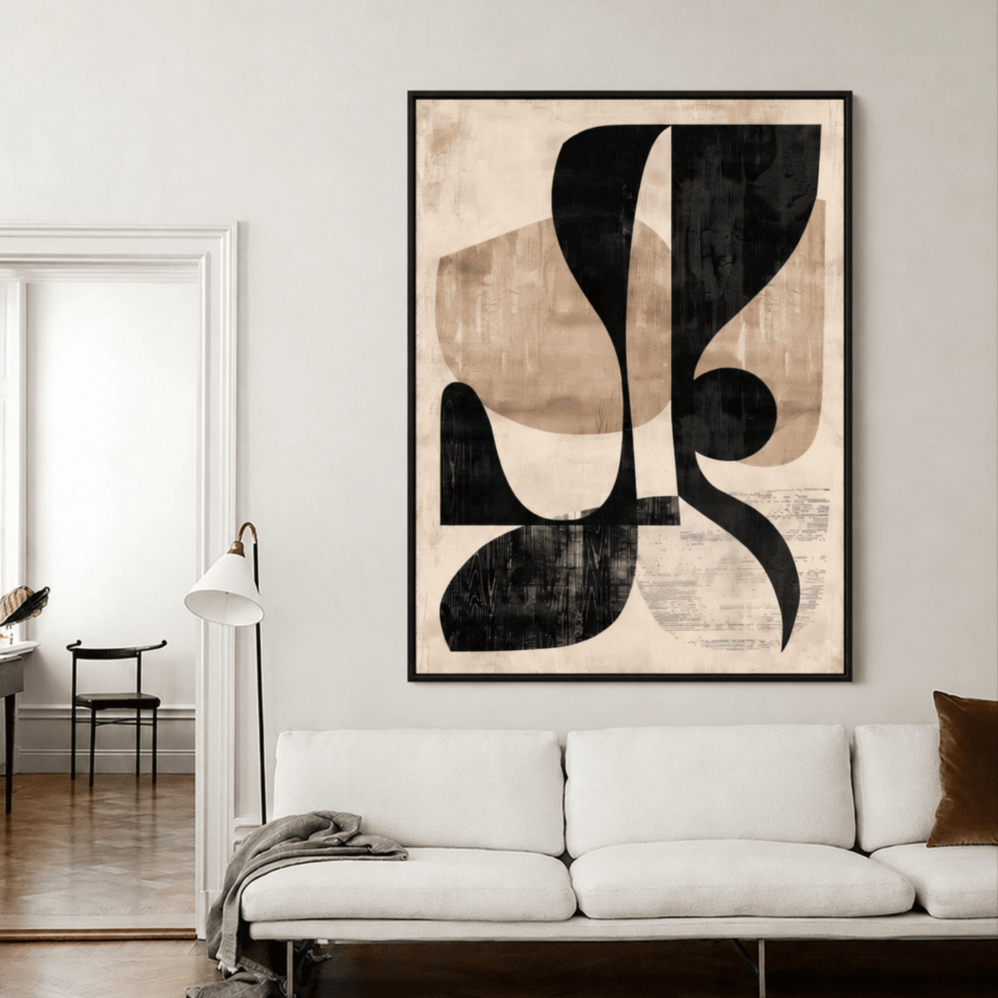 Tableau Abstrait Beige Et Noir VF Variation 227185 Mockup