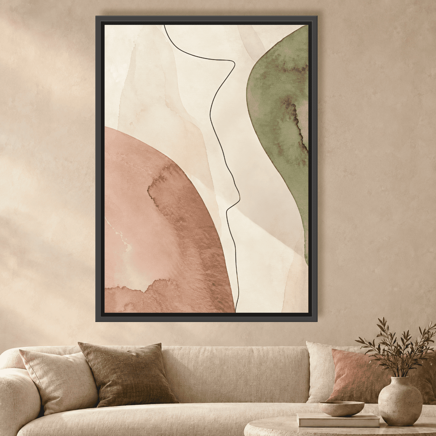 Tableau Abstrait Beige terre Variation 113036 Mockup Tableau Abstrait Beige terre Variation 113036 Mockup
