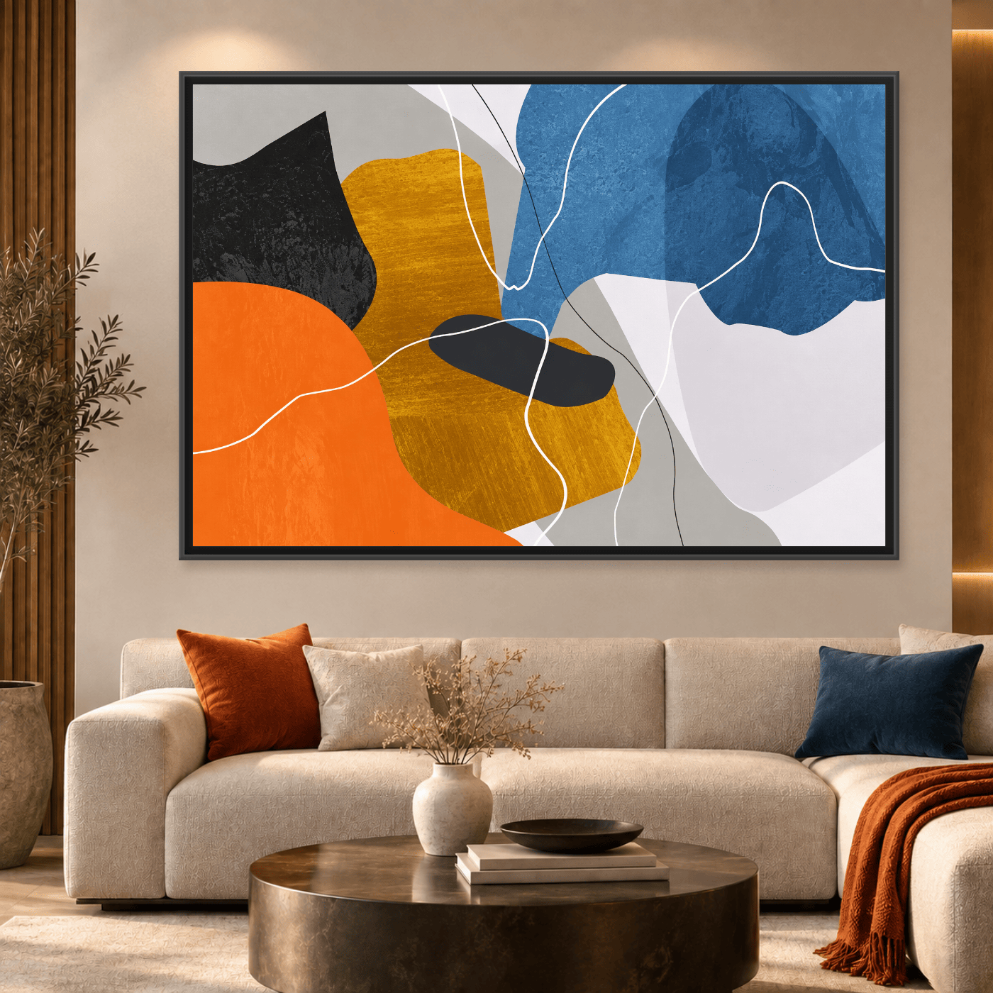 Tableau Abstrait bleu or Variation 122986 Mockup