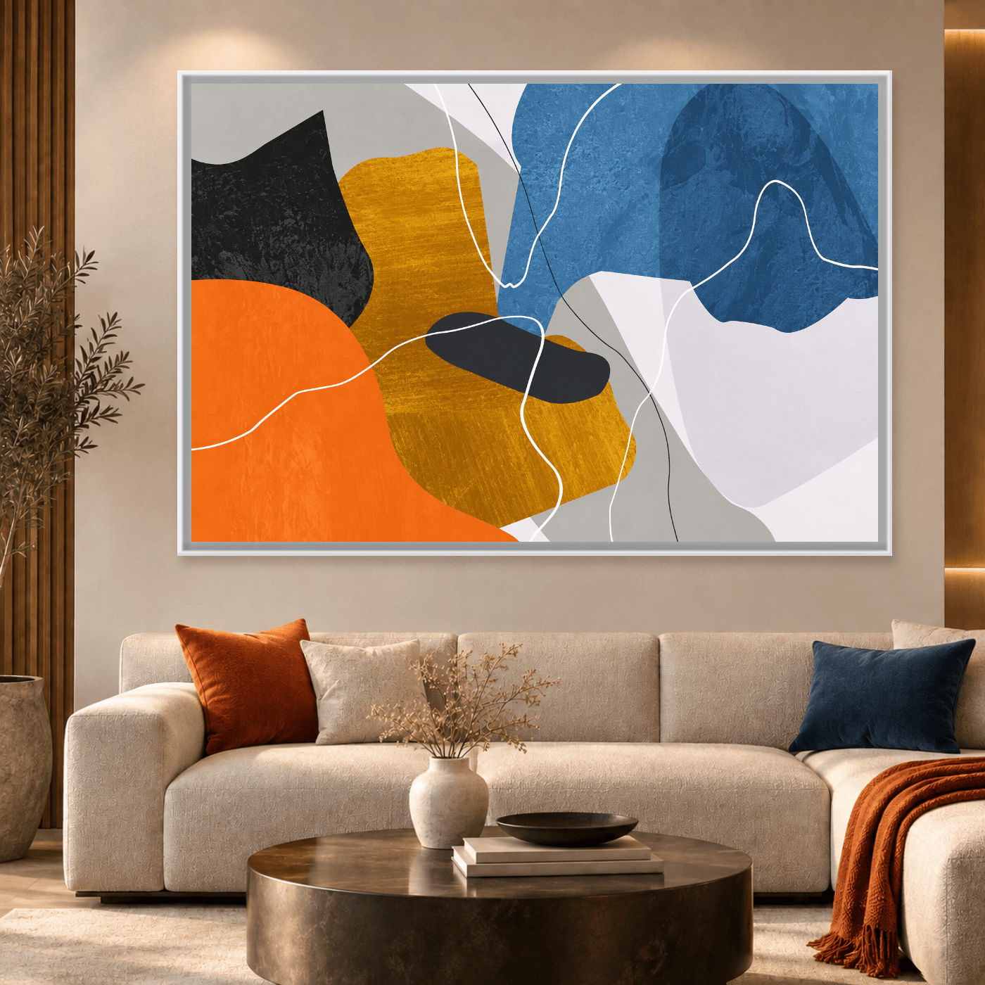 Tableau Abstrait bleu or Variation 123203 Mockup