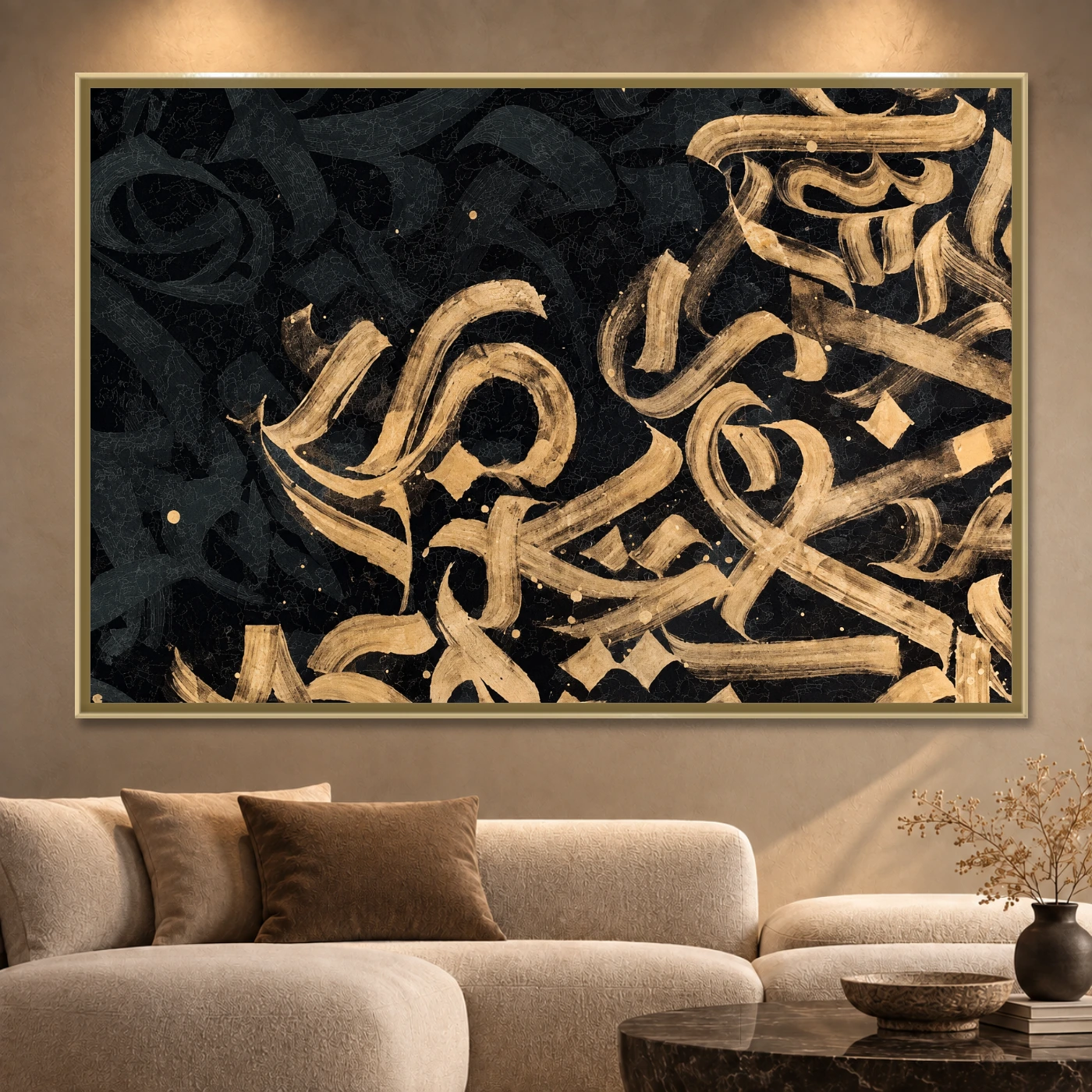 Tableau abstrait Golden black Variation 77554 Mockup Tableau abstrait Golden black Variation 77554 Mockup