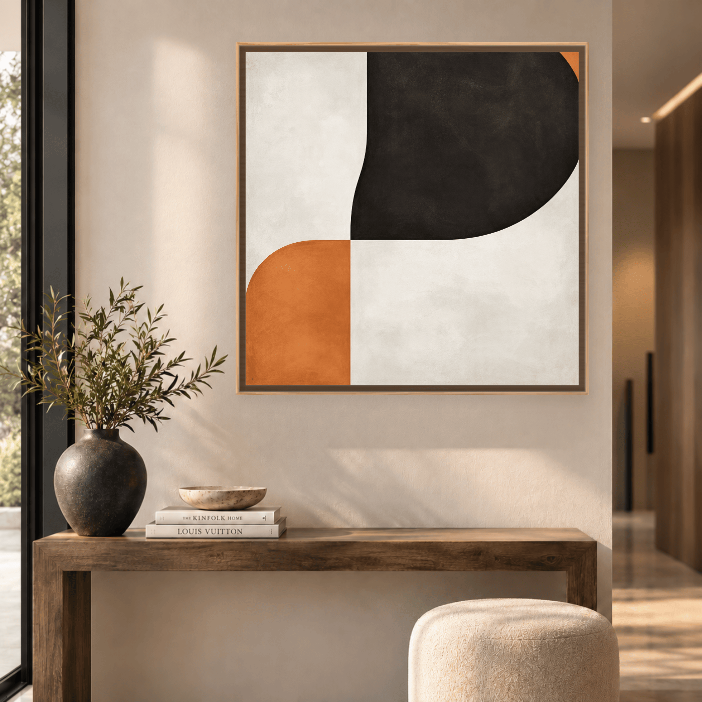 Tableau abstrait moderne Noir et Cognac Variation 139291 Mockup