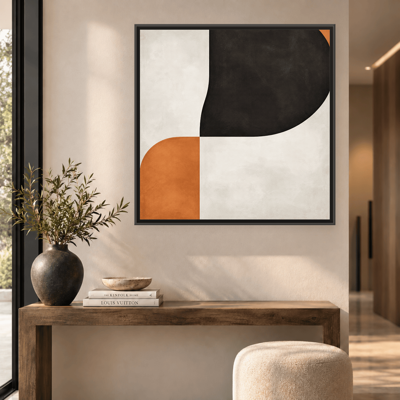 Tableau abstrait moderne Noir et Cognac Variation 139492 Mockup