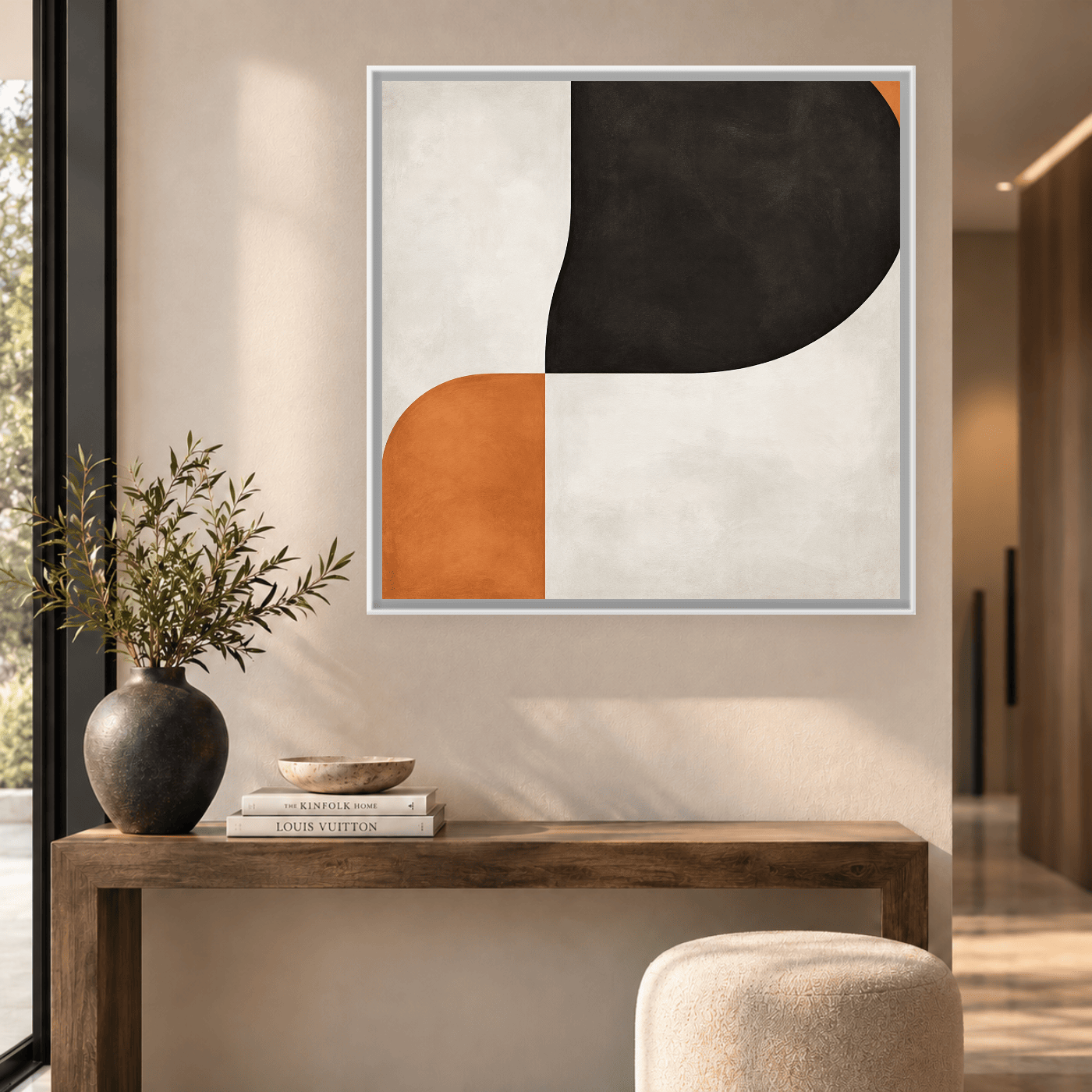 Tableau abstrait moderne Noir et Cognac Variation 139694 Mockup