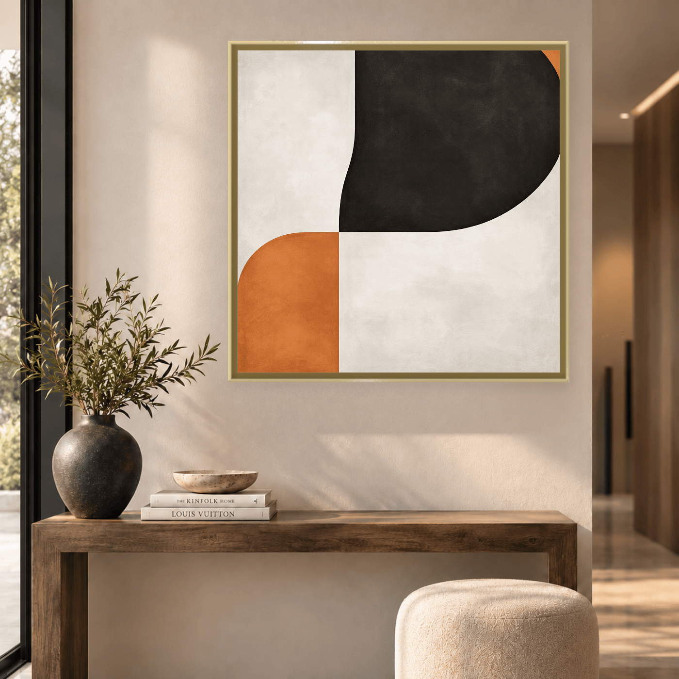 Tableau abstrait moderne Noir et Cognac Variation 139915 Mockup