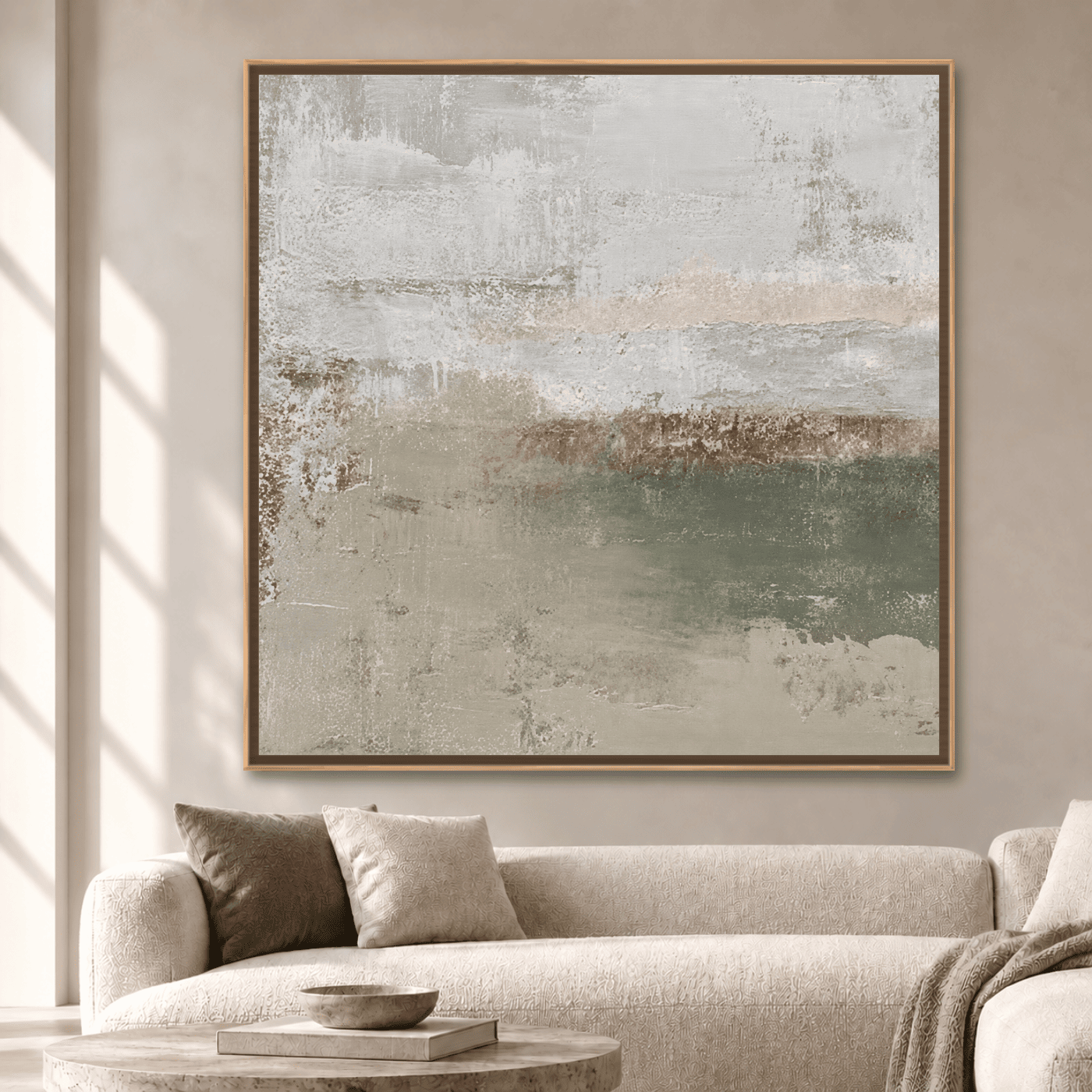 Tableau Abstrait Neutre Beige Vert Variation 211678 Mockup