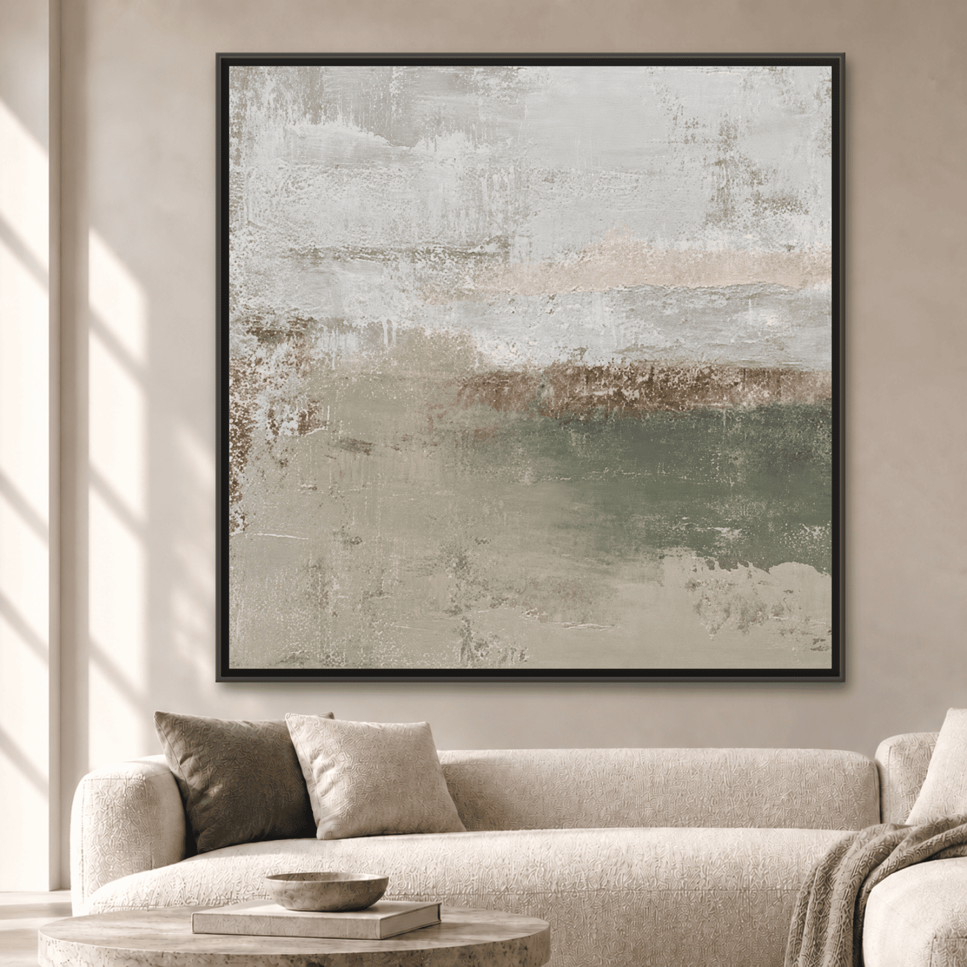 Tableau Abstrait Neutre Beige Vert Variation 211679 Mockup