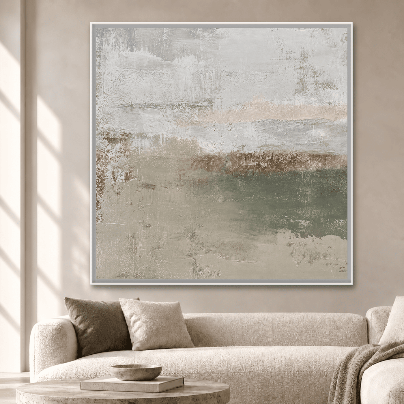 Tableau Abstrait Neutre Beige Vert Variation 211680 Mockup