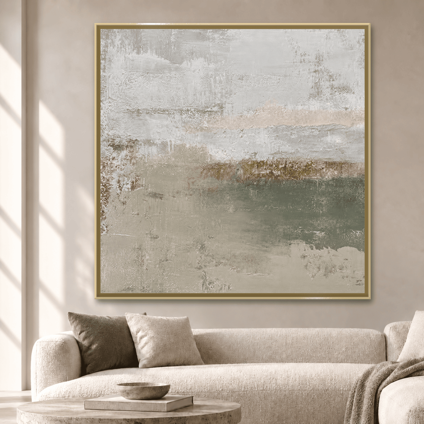 Tableau Abstrait Neutre Beige Vert Variation 211681 Mockup
