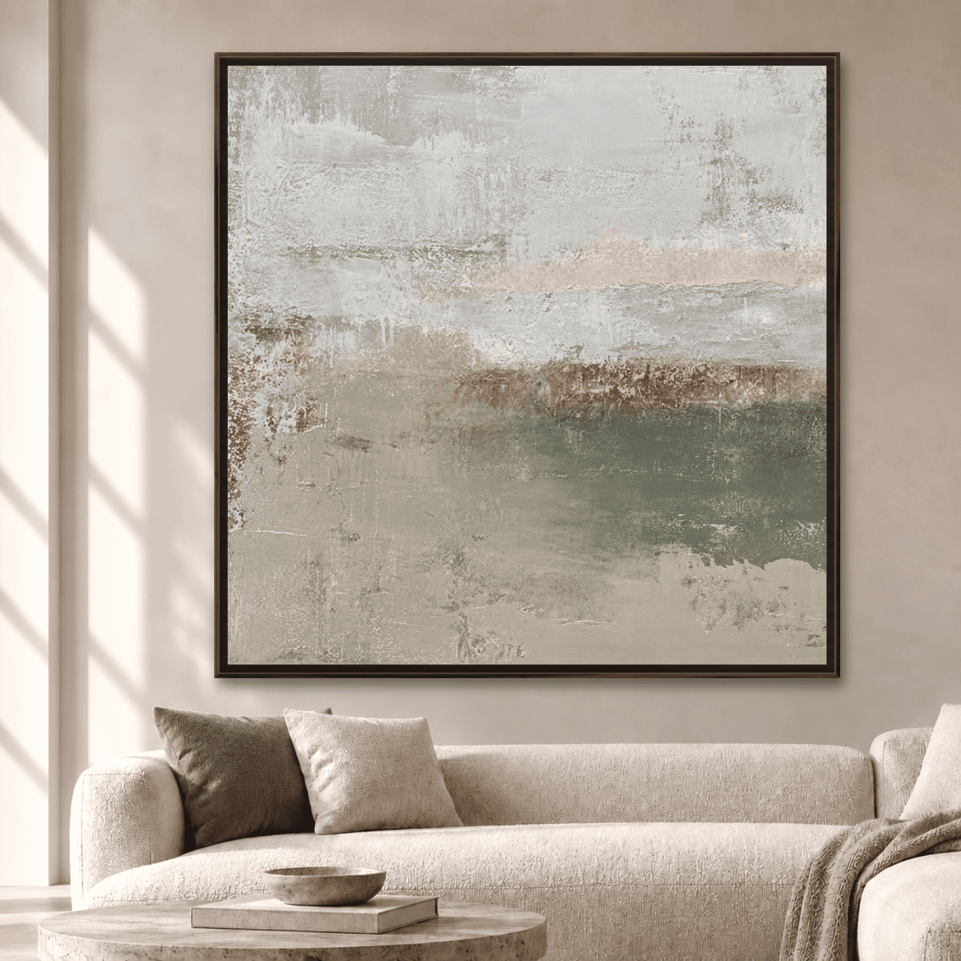 Tableau Abstrait Neutre Beige Vert Variation 214343 Mockup