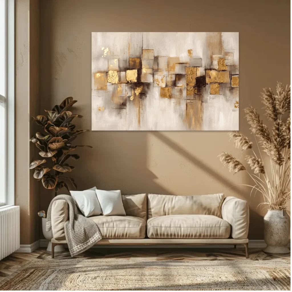 Tableau Abstrait Or Beige Mockup
