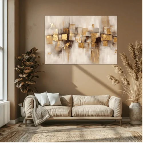 Tableau Abstrait Or Beige Mockup