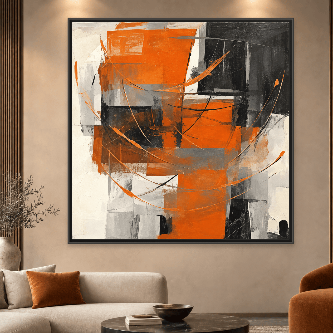 Tableau Abstrait Orange Noir Variation 126634 Mockup