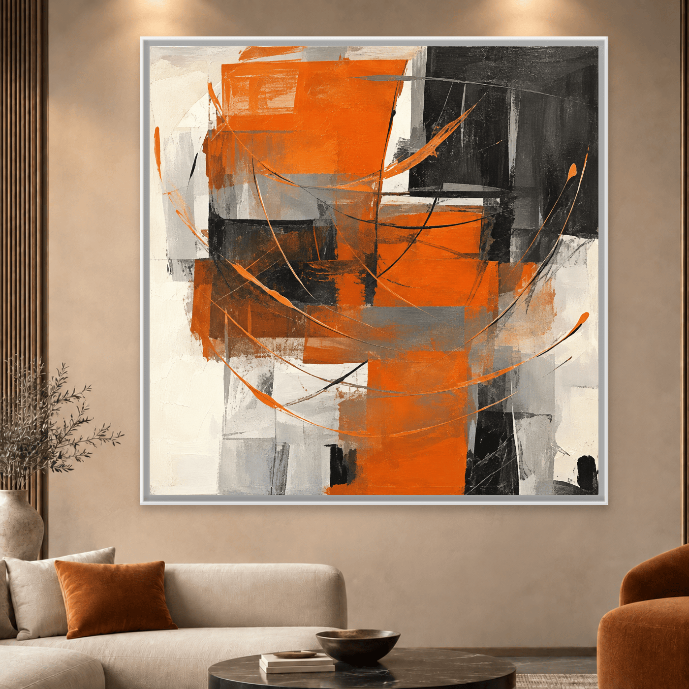 Tableau Abstrait Orange Noir Variation 126832 Mockup