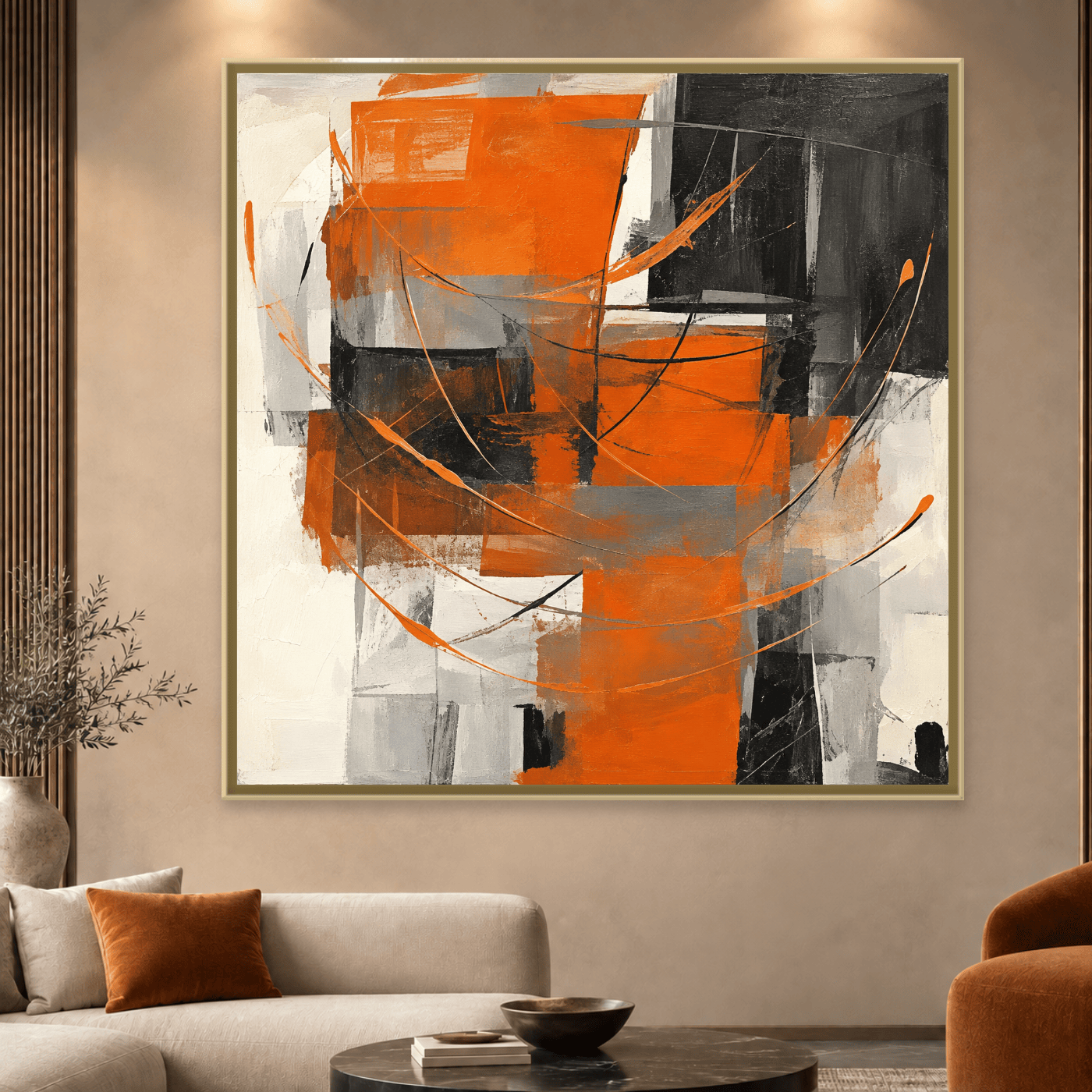 Tableau Abstrait Orange Noir Variation 127008 Mockup